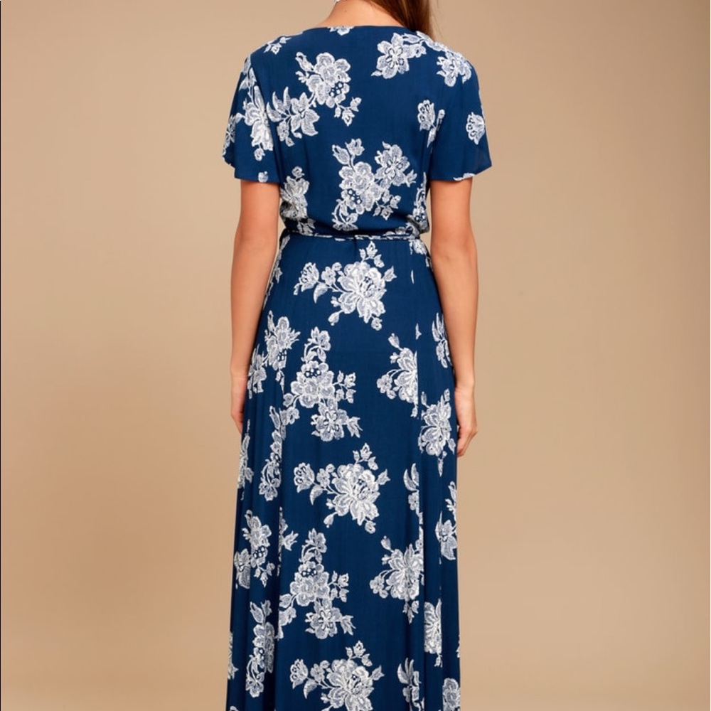 Lulu’s Marigold Navy Print Wrap Dress - Picture 4 of 5
